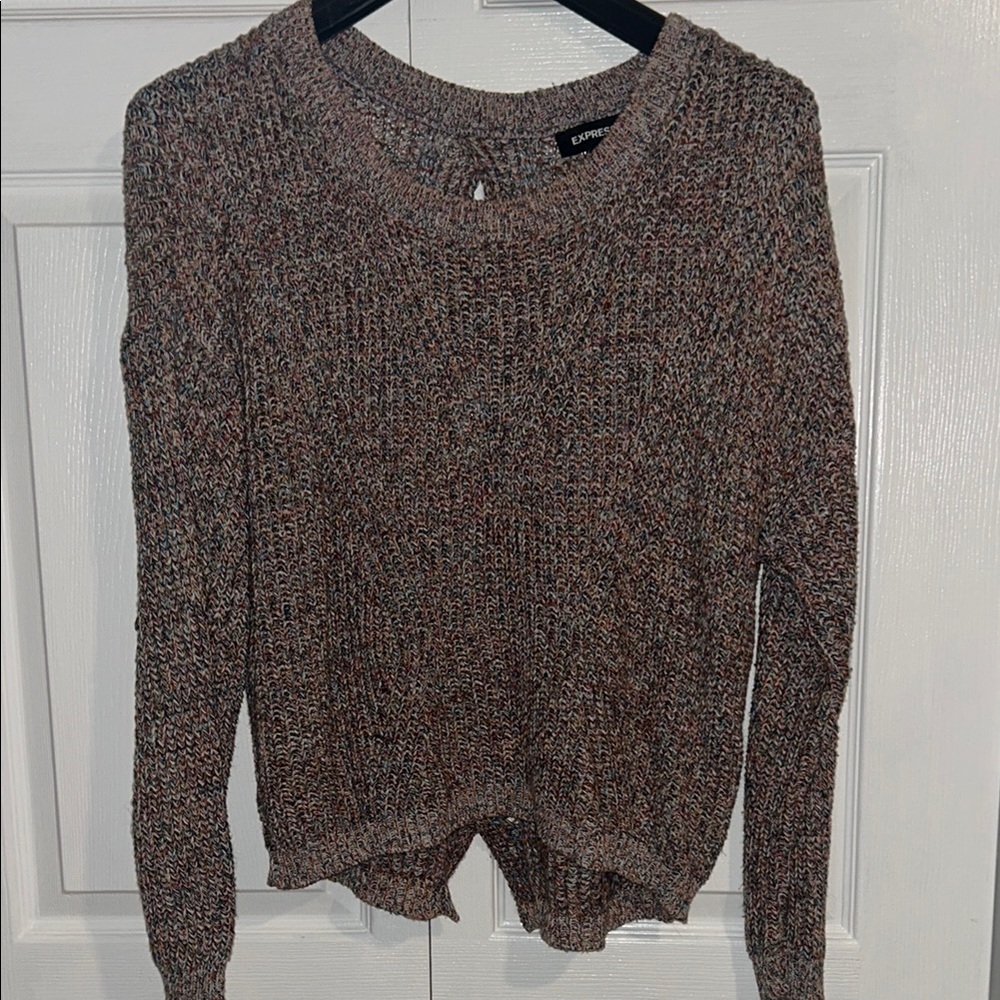 Express Multi Colored Crew Neck Sweater with Back Cut-Outs